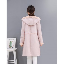 2018 Winter Women Faux Lambs Wool Patchwork Coat Female Medium Long Thick Warm Shearling Coats Hooded Faux Suede Leather Jackets