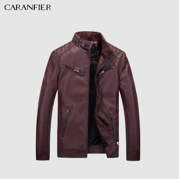 CARANFIER Mens Leather Jackets Autumn Winter Coats Men Plus Velvet Simple Faux PU Outerwear Biker Motorcycle Male Punk Jacket