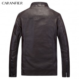CARANFIER Mens Leather Jackets Autumn Winter Coats Men Plus Velvet Simple Faux PU Outerwear Biker Motorcycle Male Punk Jacket