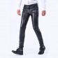 Idopy Men`s Business Slim Fit Five Pockets Stretchy Comfy Black Solid Faux Leather Pants Jeans Trousers For Men32845356027