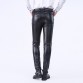 Idopy Men`s Business Slim Fit Five Pockets Stretchy Comfy Black Solid Faux Leather Pants Jeans Trousers For Men32845356027