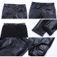 Idopy Men`s Business Slim Fit Five Pockets Stretchy Comfy Black Solid Faux Leather Pants Jeans Trousers For Men