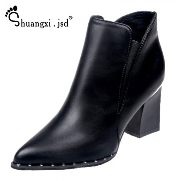 Shuangxi.jsd Women Ankle Boots 2018 Luxury Design Black Non-slip High heels Short Boots Plus Size High Quality Woman Shoes32901792404